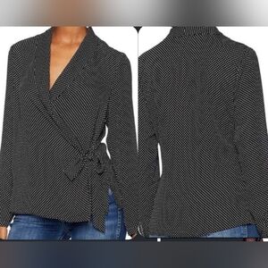 NEW Adrianna Papell Size Medium Black White Dot Sheer Wrap Blouse Rich Old Money